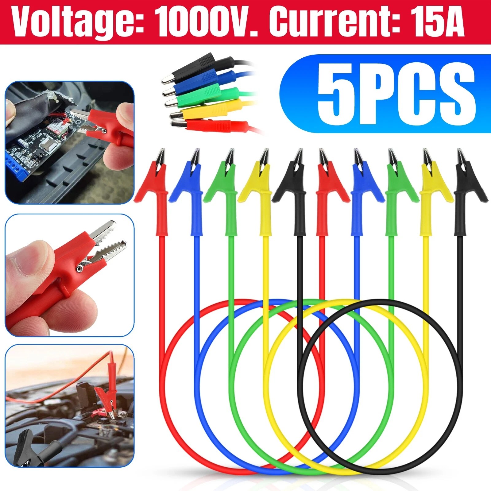 5Pcs Alligator Clips Electrical Test Leads Set 30V 15A Jumper Wires Cables Set