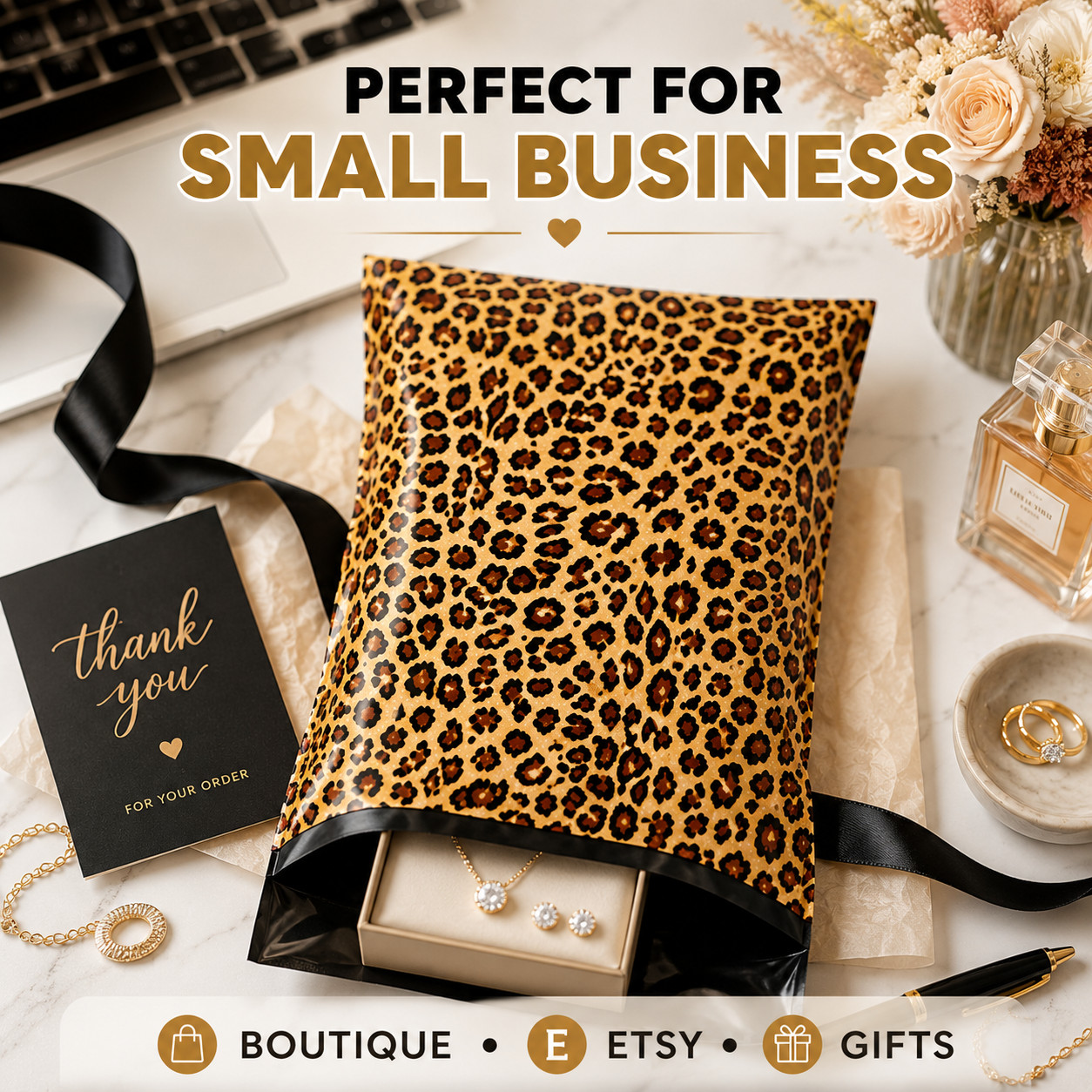 Leopard Poly Mailers 6×9 Self Seal Designer Boutique Shipping Bags