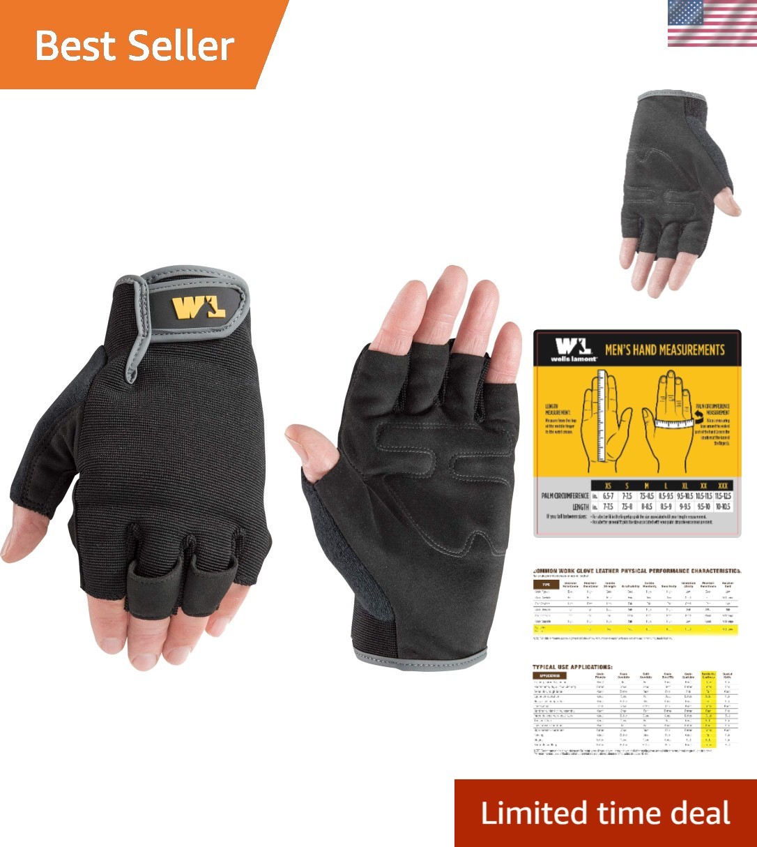 Men’s Extra Large Fingerless Work Gloves – Durable Synthetic Leather Palm
