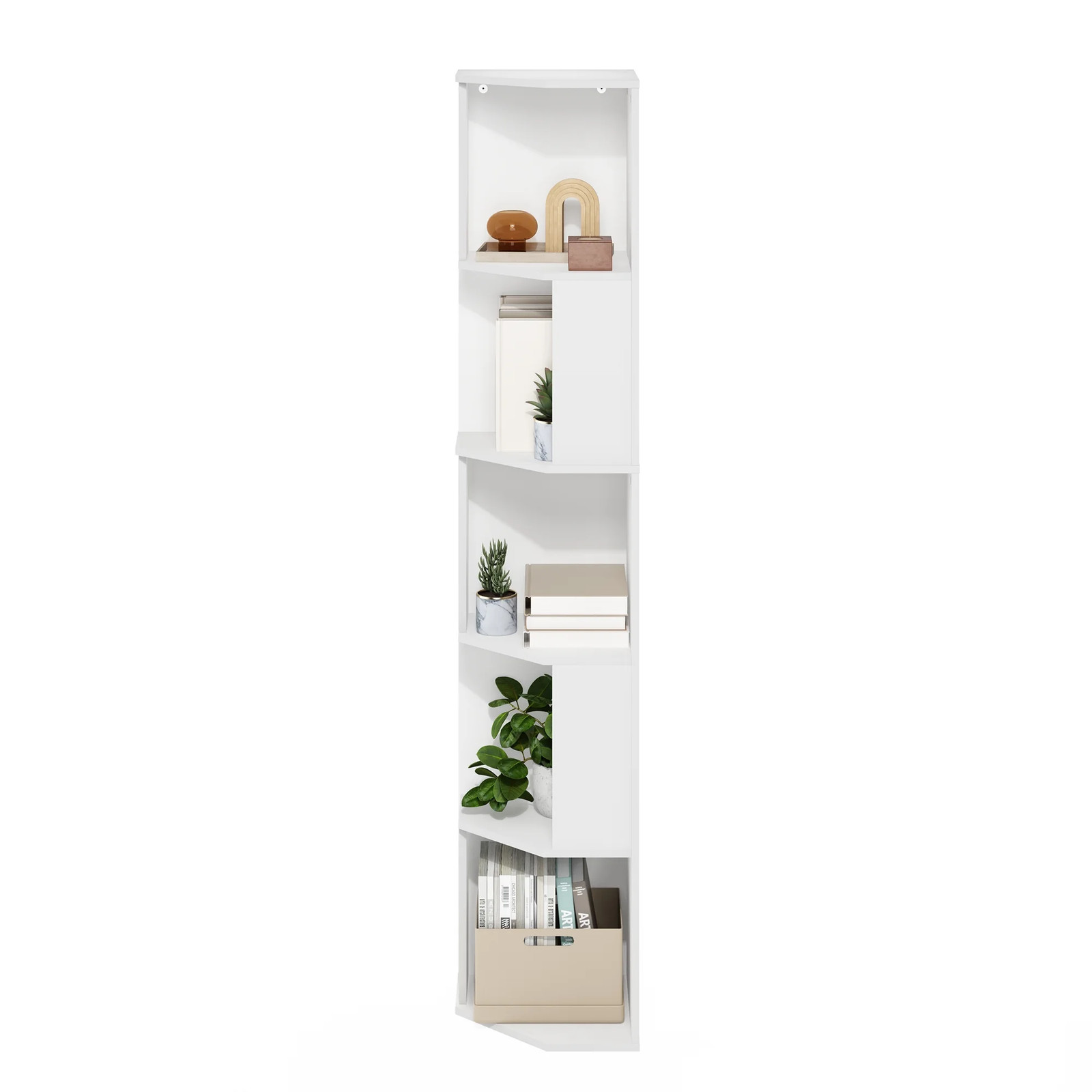 ECON 5-Tier Freestanding Corner Shelf Bookcase in Bookshelf in White