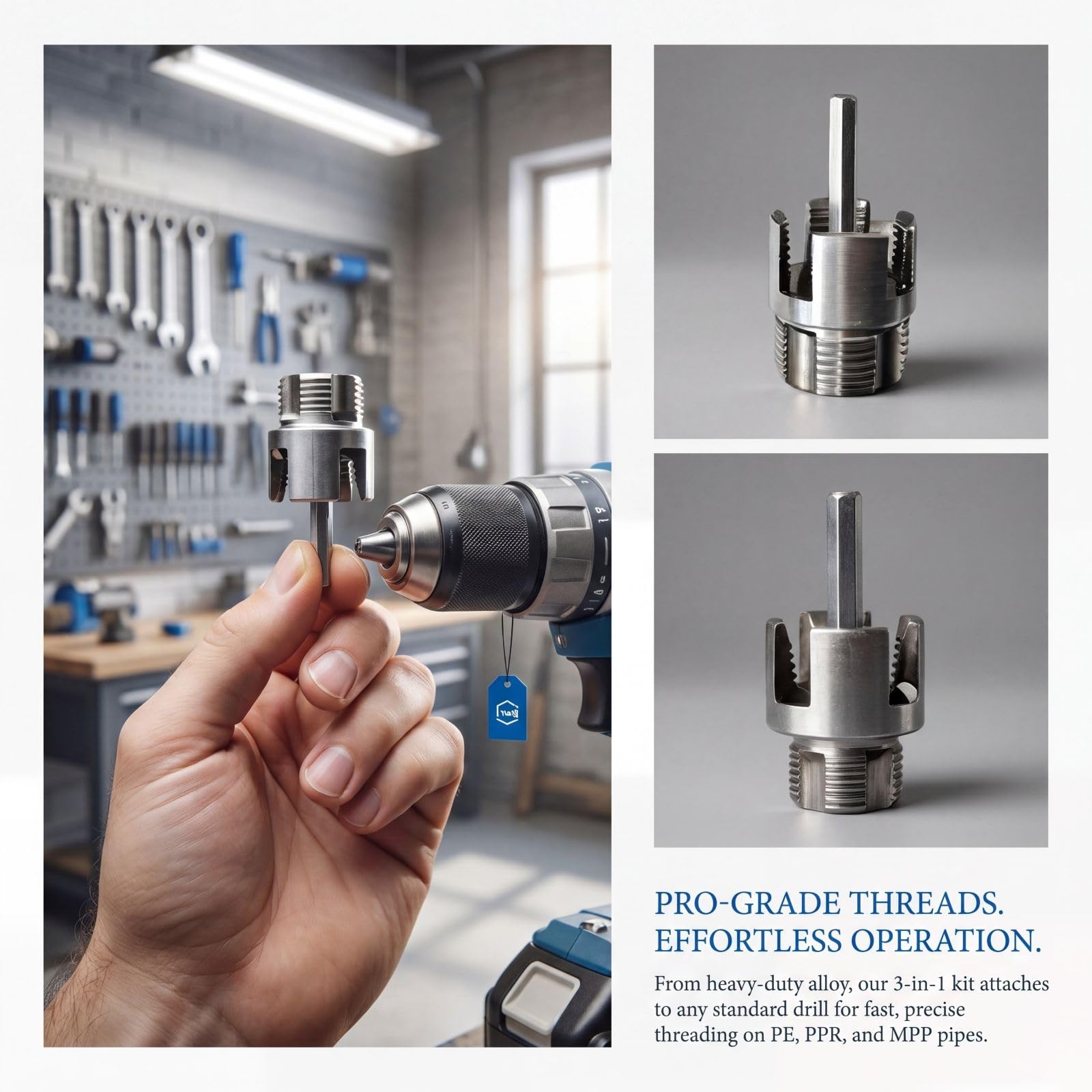 3Pcs Integrated Internal & External Pipe Threading Tool, ‎1/2″+ 3/4″+1″