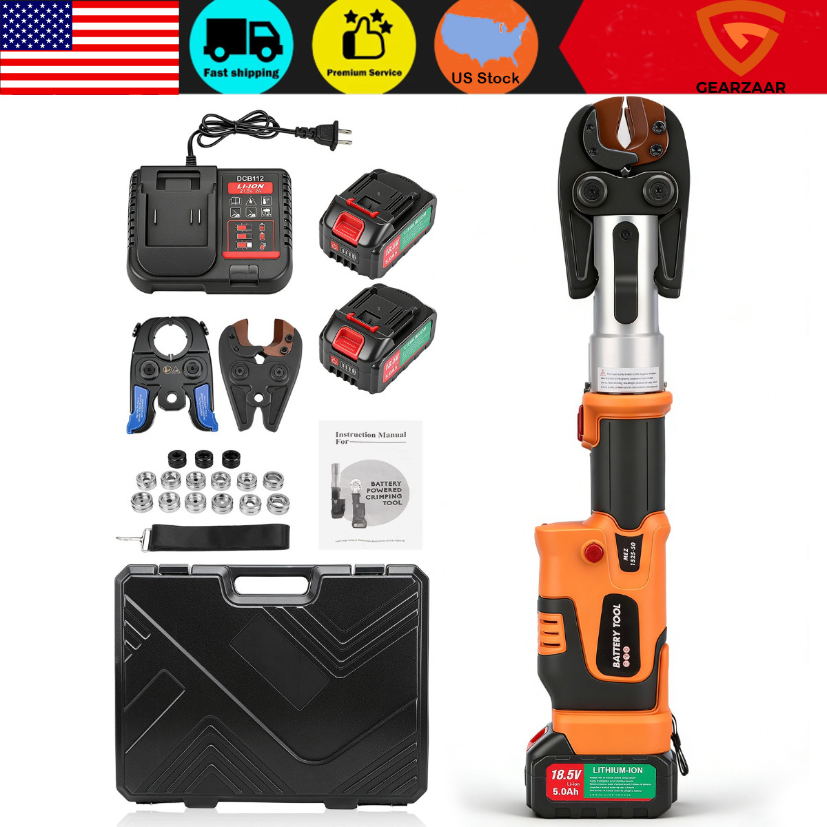 Pro Press Tool Pipe Crimping Kit Press Tool Battery Kit Fit 1/2″ 3/4″ 1″ Copper