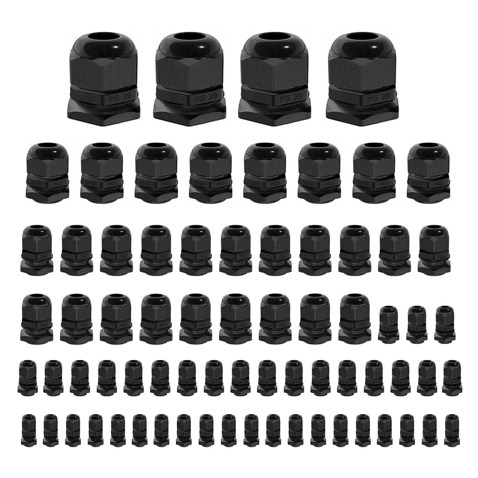 Cable Glands 72 pcs Cable Gland Waterproof joints, Adjustable Black 3-24mm Wa…