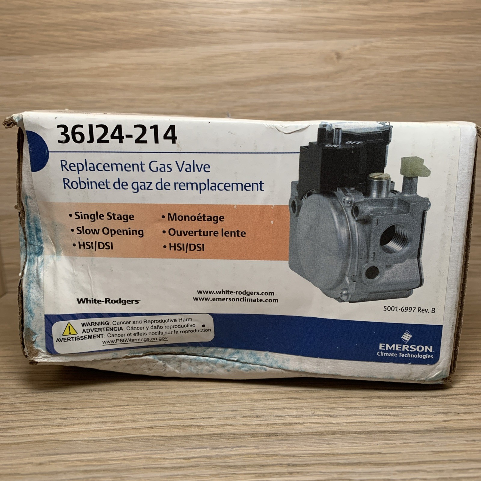 White-Rodgers 36J24-214 Gas Valve, Ng/Lp, Hot Surface, 24 V, Slow Opening, -40