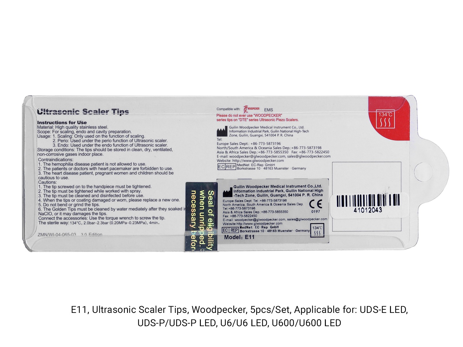 5PCS Woodpecker E11 Ultrasonic Scaler Tips Set Original Scaling Perio UDS-P/LED