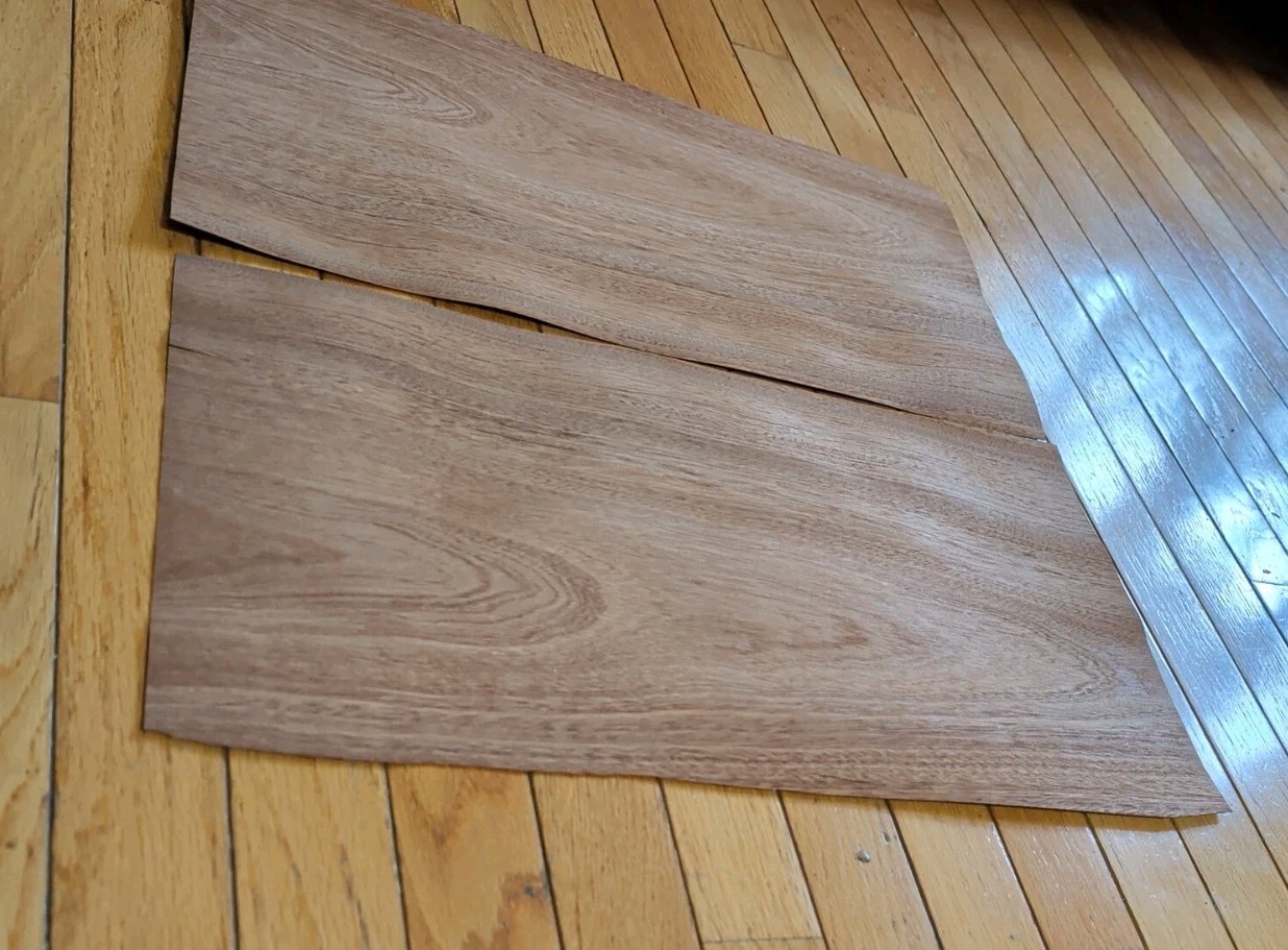Sapele mahogany wood veneer 2 pieces 10 1/2″ x 21″ each 1/42″ raw buckled