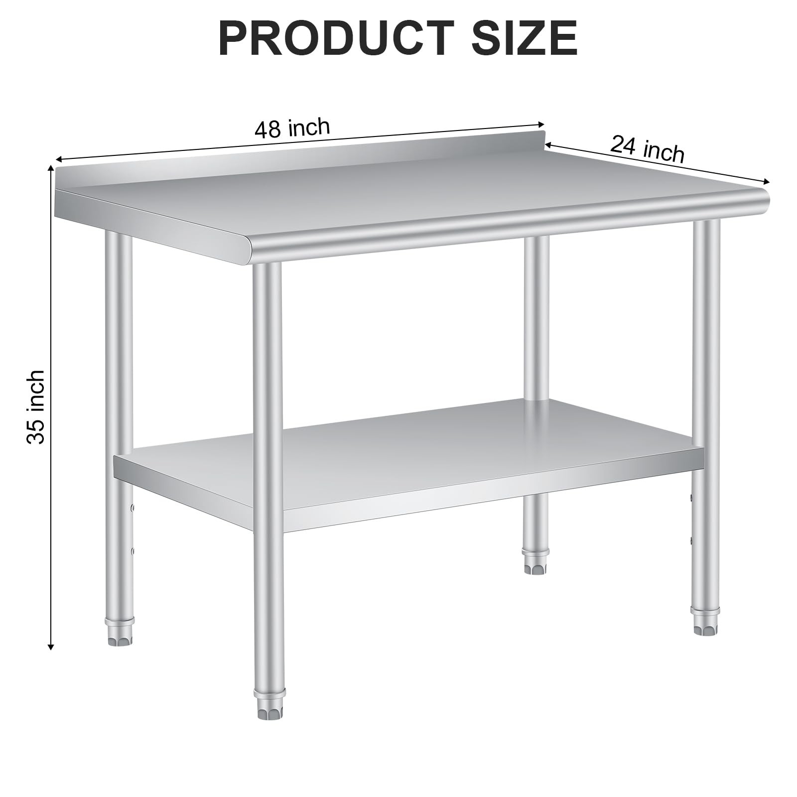 Stainless Steel Work Table w/Backsplash Heavy Duty Commercial Kitchen Prep Table