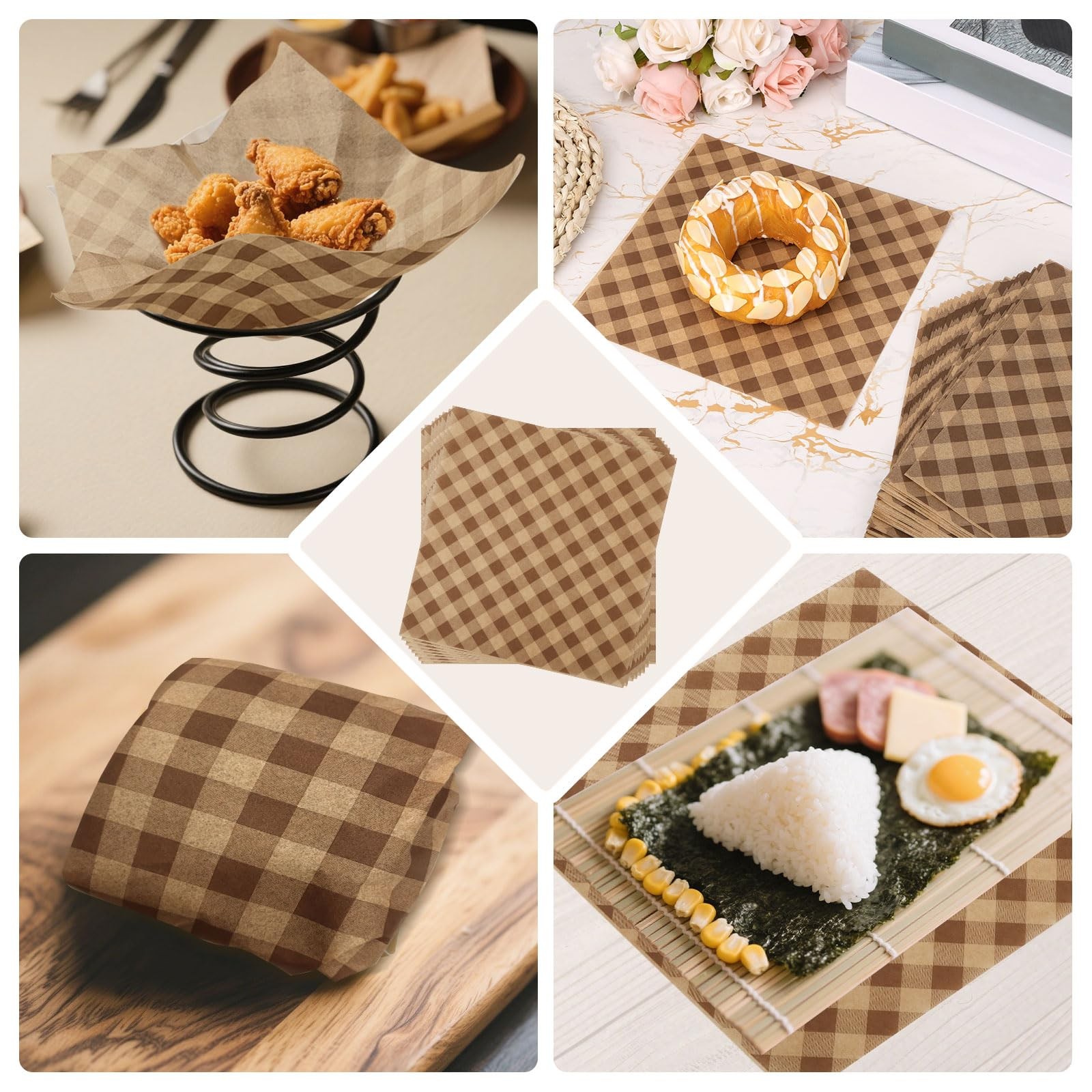100pcs Waxed Deli Paper Sheets, 7.1×7.1 in Greaseproof Food Basket Liners Squ…