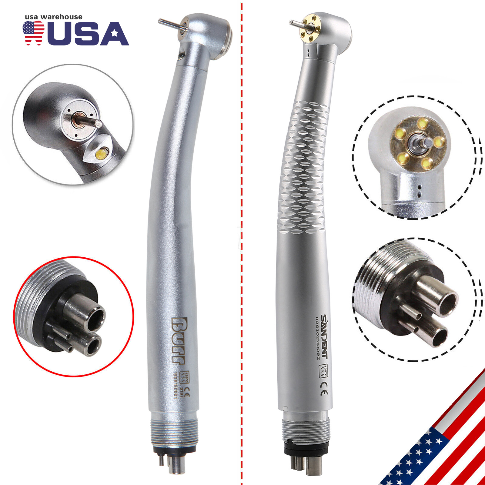 Dental High Speed LED E-generator Handpiece 1/5Lights Push Button 2Hole/4Hole ty