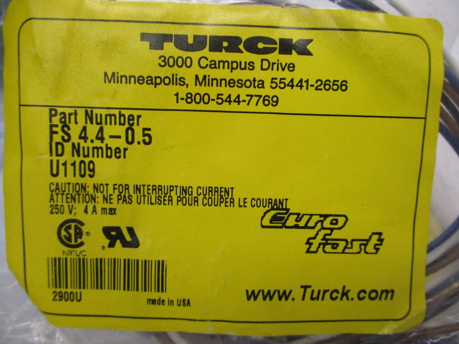 New Lot of 3 Pieces TURCK FS 4.4 – 0.5 A2738DH