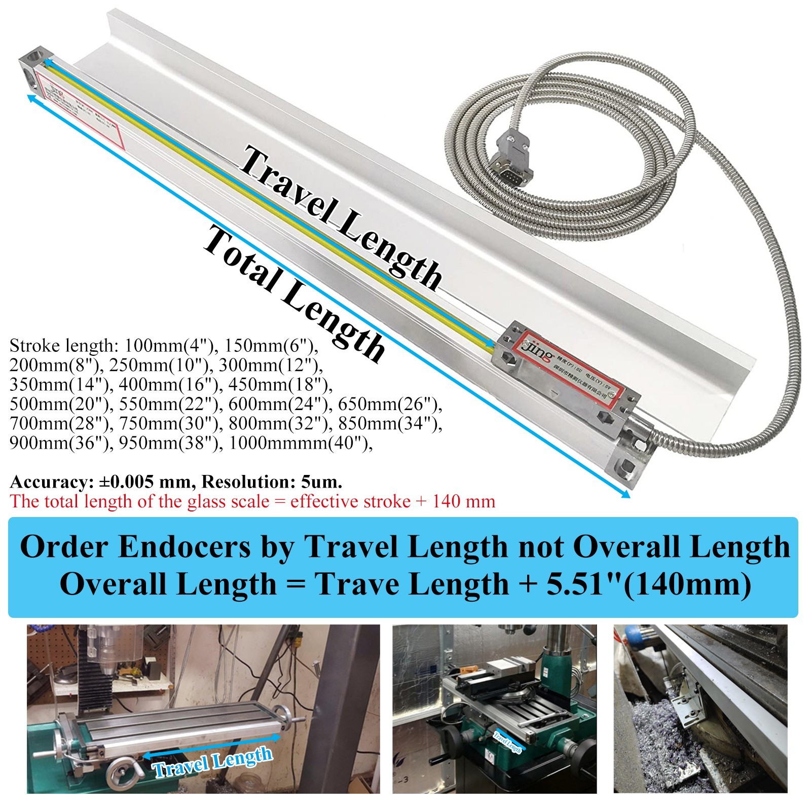 LCD Digital Readout with Precision Linear Scale for Milling Lathe Machine 3 Axis
