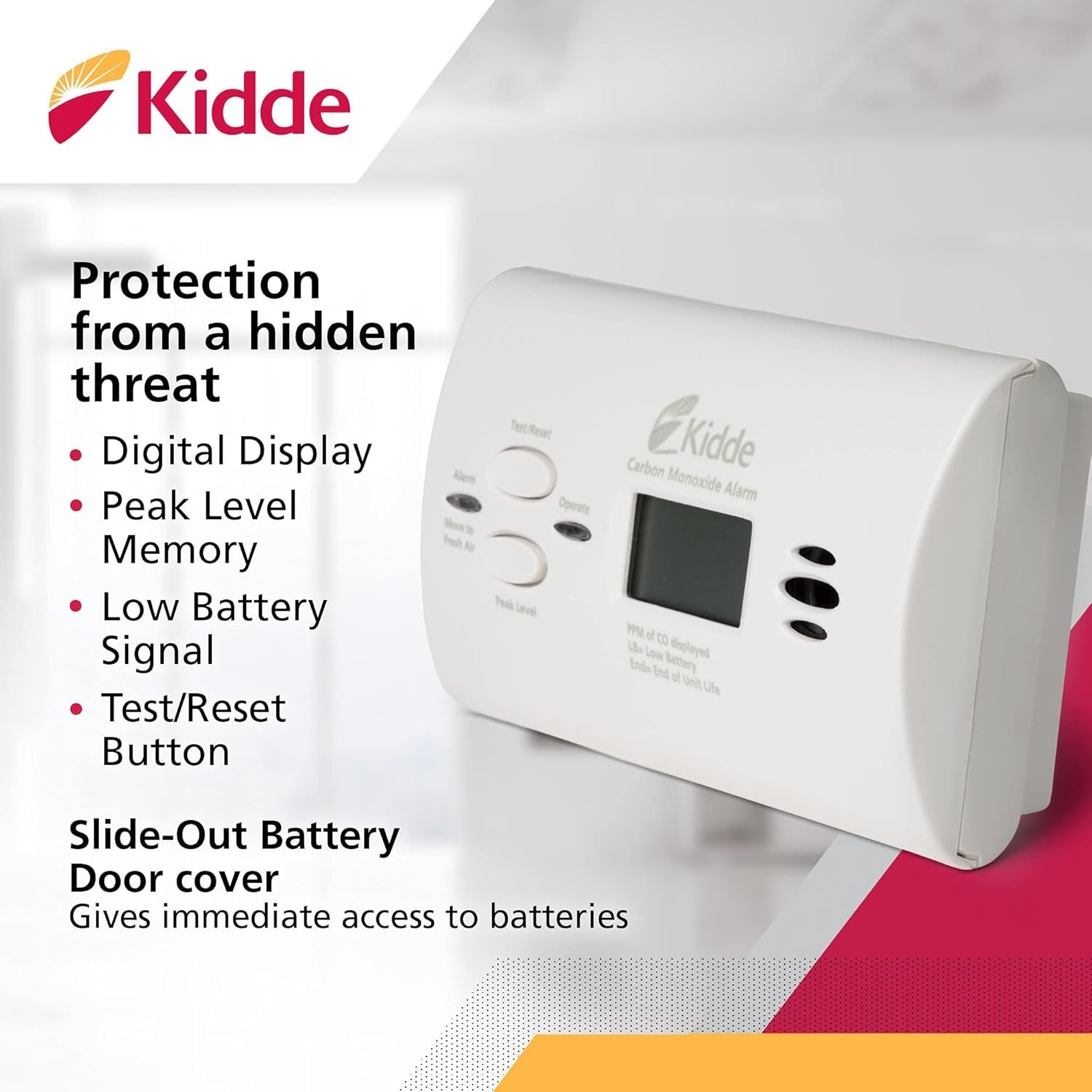 Kidde Carbon Monoxide Detector, AA Battery Powered CO Alarm 1 Pack, Detector