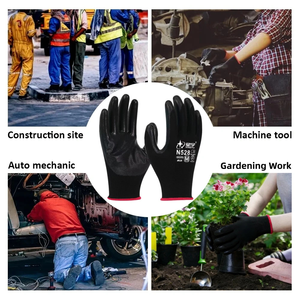 Mutaomay Gasoline Safety Work Gloves Extra Micro-Foam Nitrile Coated-12 Pairs
