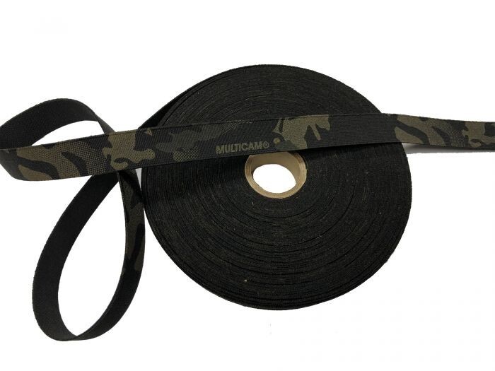 25mm / 1″ Single Sided Crye Multicam Black Elastic ( Military Webbing MTP
