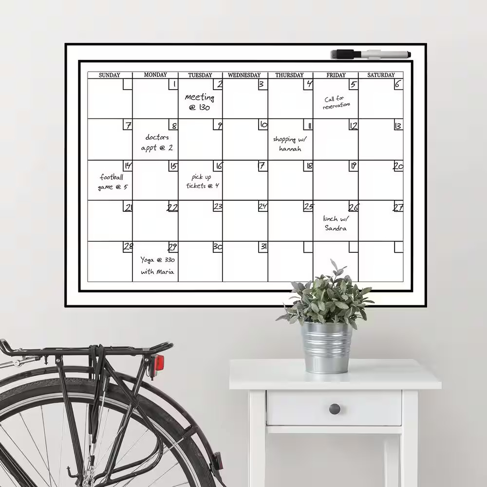 24 In. X 36 In. White Monthly Calendar Memo Board