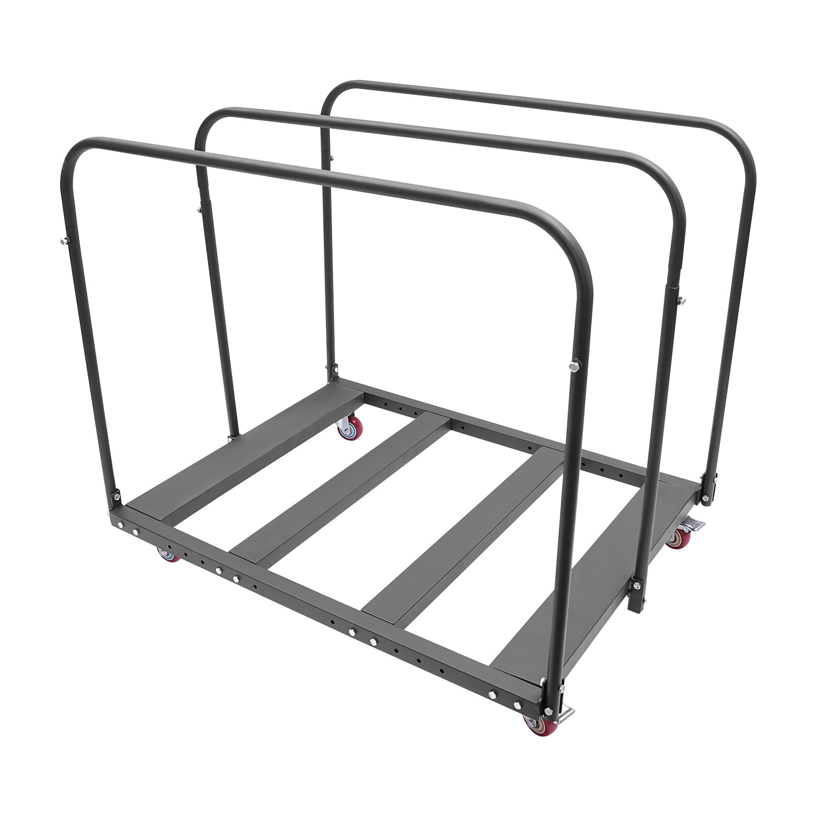 Folding Table Cart Q235 Steel 10-Table Trolley with Wheels & Handle Black