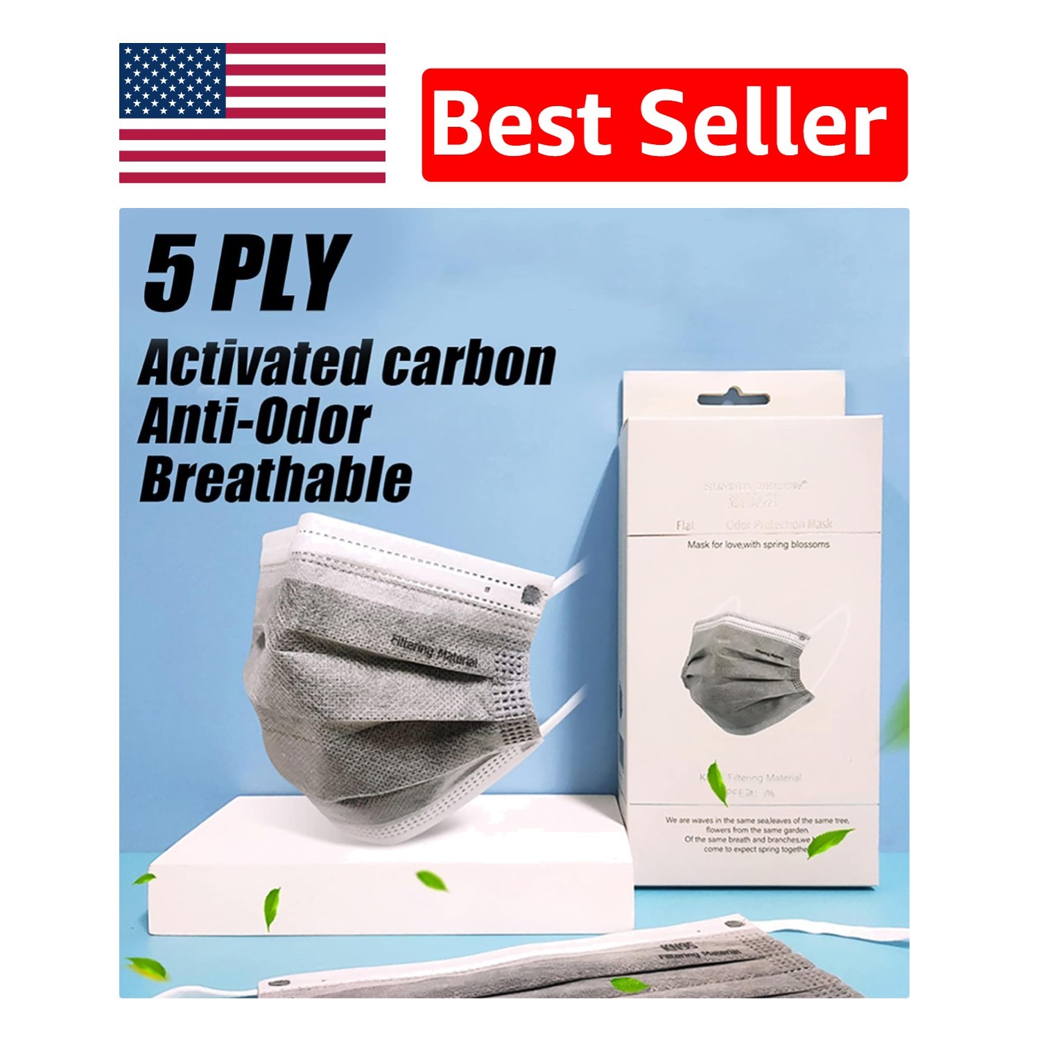 Daily Use 5-Ply Face Masks for Adults – 20 Count Activated Carbon Filters