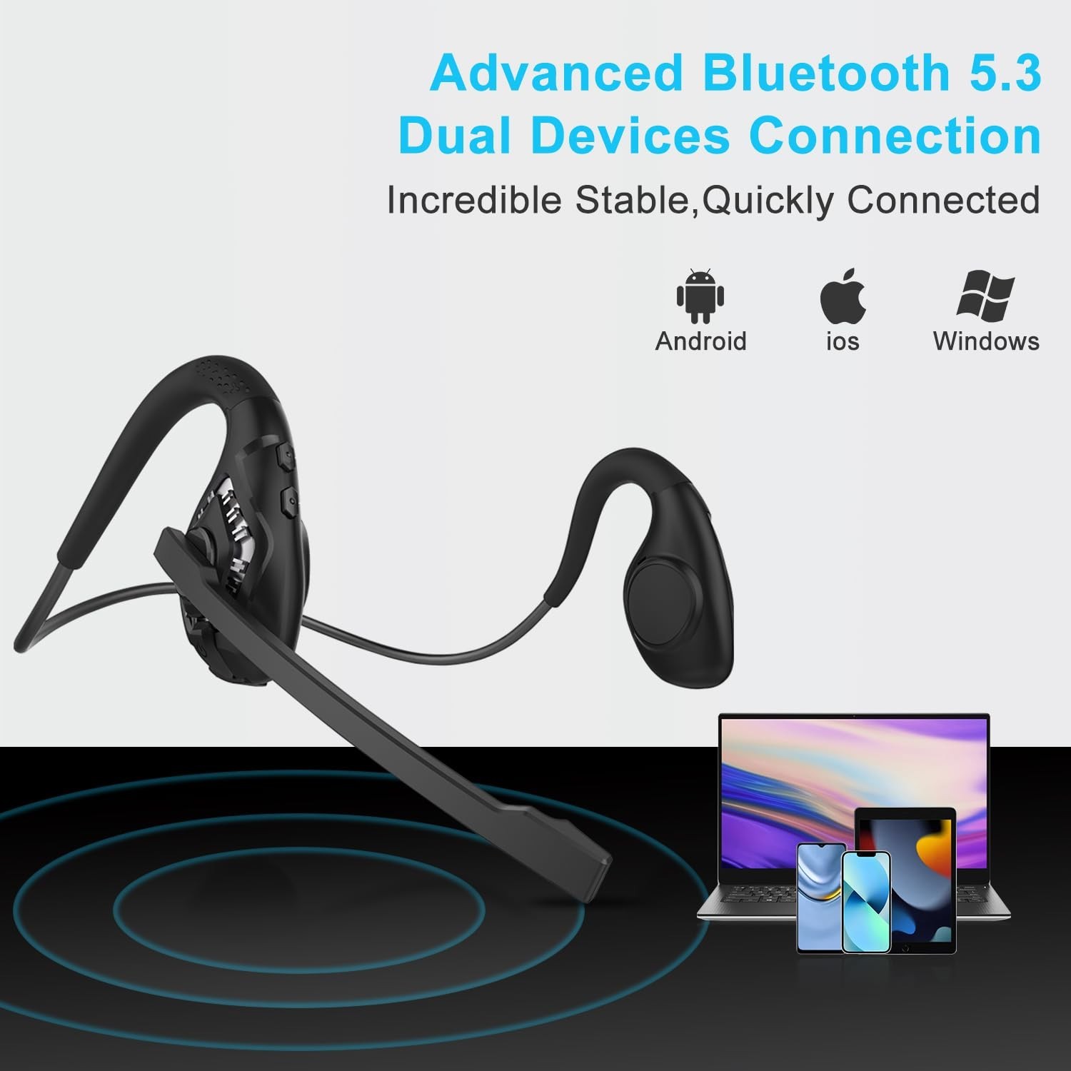 iDIGMALL Bluetooth 5.3 Headset with Microphone, Open Ear Headphones w/Noise C…