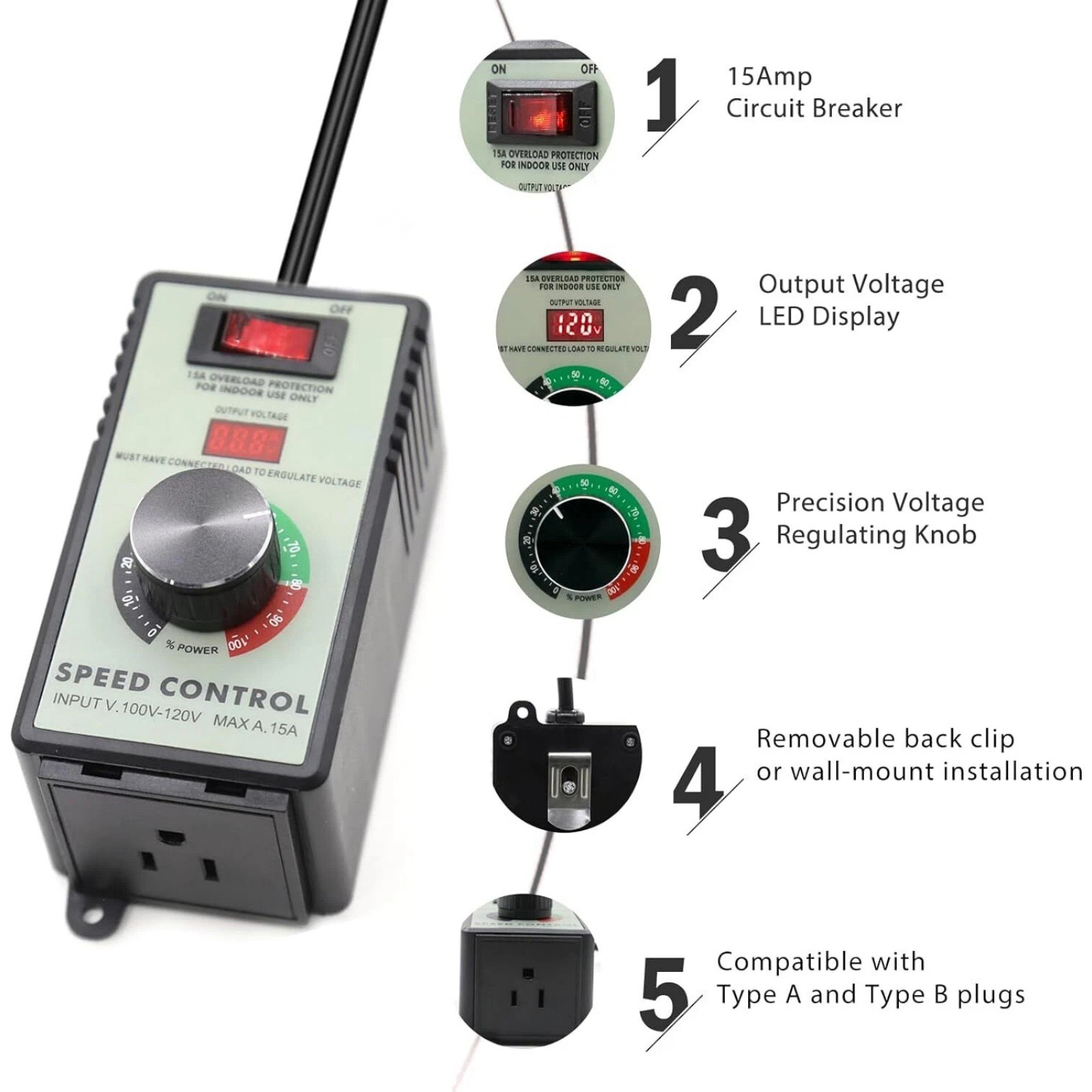 Brand New 120V AC Motor Speed Controller with Overload Protection Safety Feature