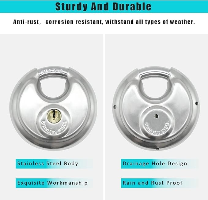 2 Pack 70mm Stainless Steel Armor Trailer Round Padlock / Shielded Shackle Key
