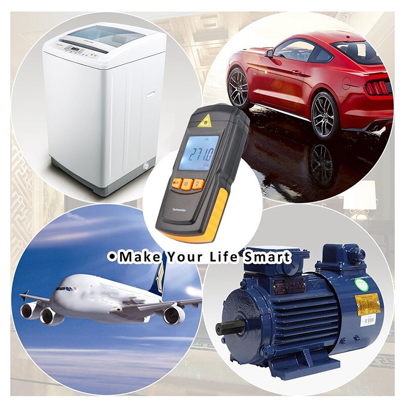 Digital Laser Tachometer Auto Range RPM Tach Meter Non-Contact LCD Backlit Gauge