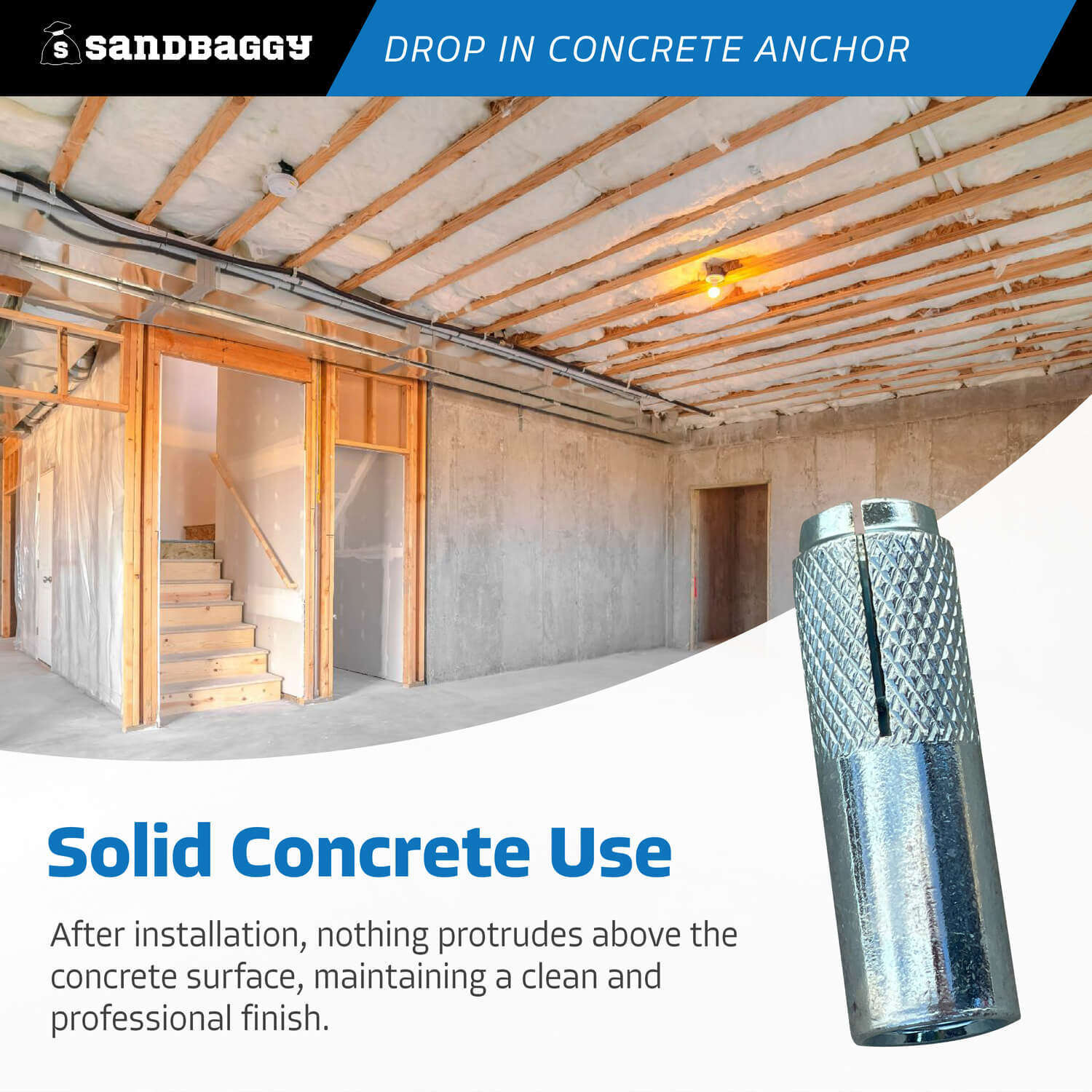 Sandbaggy 1/2″ Drop In Concrete Anchor – Coil Threaded (Zinc Plated)