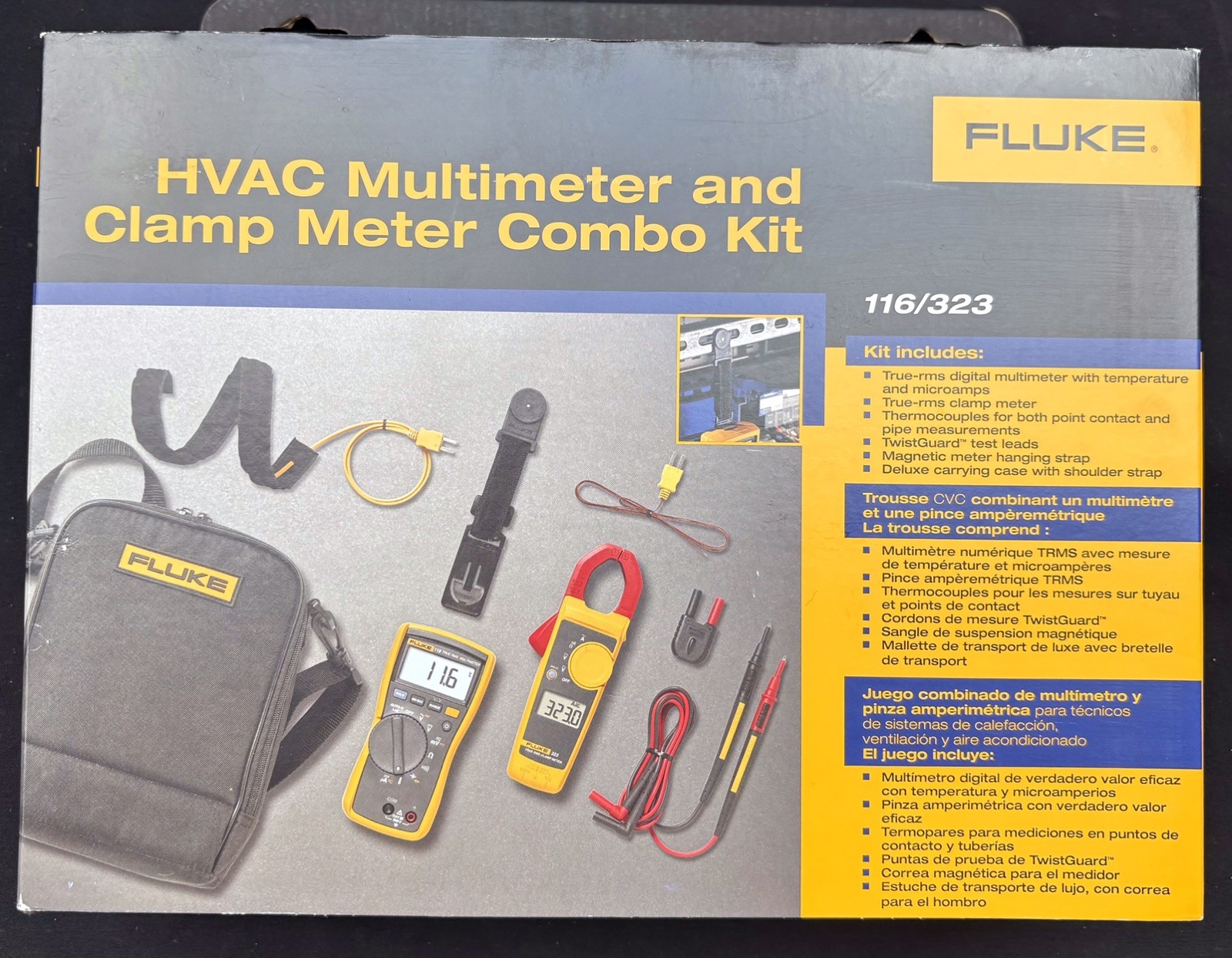 Fluke 116/323 KIT HVAC Compact Multimeter & Clamp Meter Combo Kit, 9V Alkaline