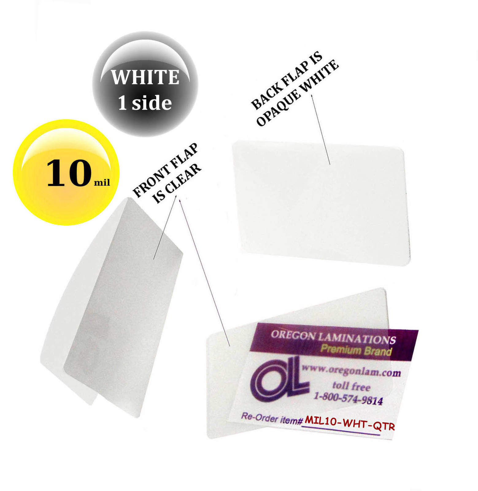 500/pack WHITE/Clear 10 Mil Military Cards Hot Laminating Pouches 2-5/8 x 3-7/8