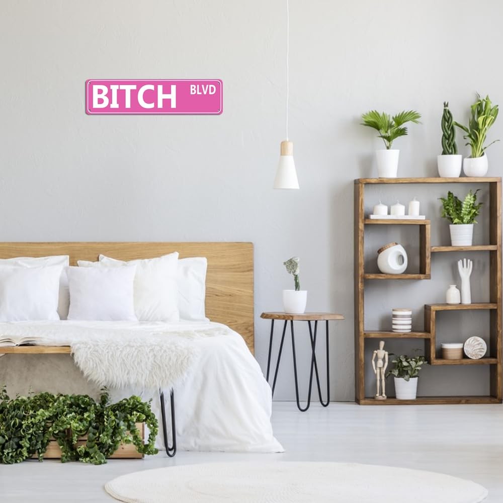 Retro Pink Tin Metal Sign – ‘BITCH BLVD’ – Bold Statement Decor for Home, Bar, o