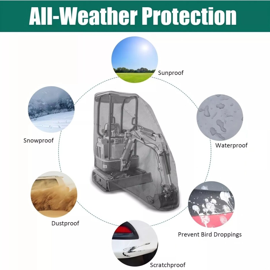 Premium Mini Excavator Cover, Rain, Sun, Freeze and Hail Resistant，0.8T-2T