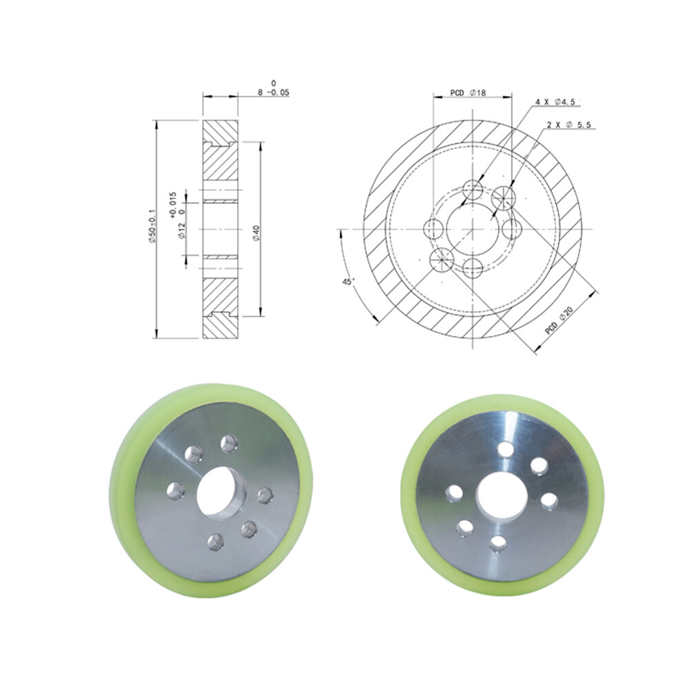 Aluminum Alloy Rubber Coated Roller With Hole Type Drive Pulley/Wheel Dia40-80mm