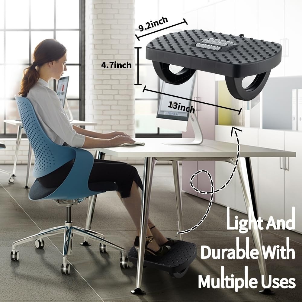 Ergonomic Under Desk Foot Rest with Rocking Base, Massage Roller and Portable