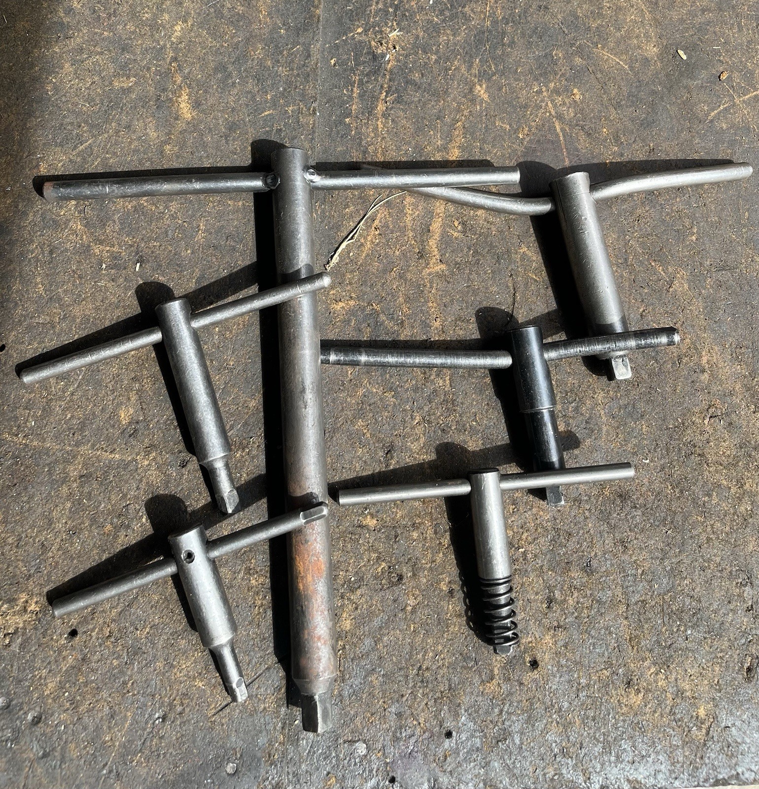 Lot (6) T-Handle Tap Wrenches/Lathe Chuck Keys Various Size (As Shown) UNTESTED