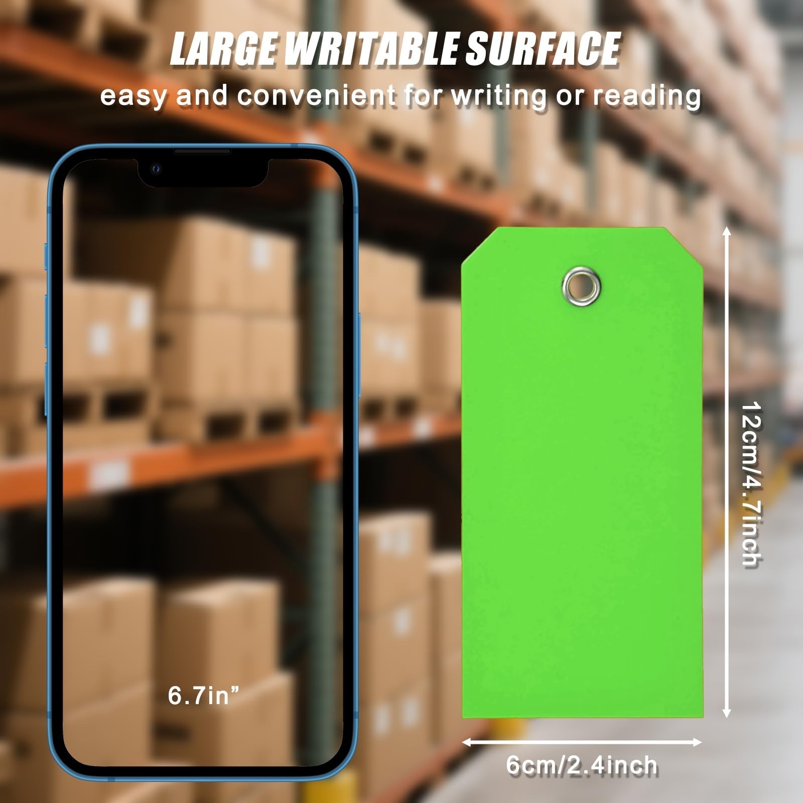 60Pcs Green Plastic Shipping Tags with Wire Ties Waterproof Blank 4.75 x 2.38 In