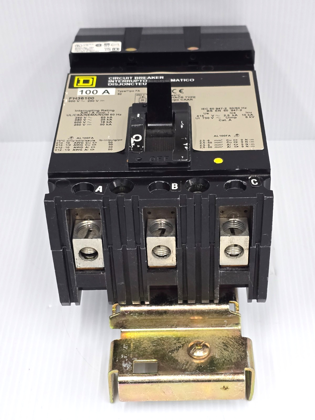 Square D 100 Amp I-Line Circuit Breaker 600 VAC 3 Pole 65 kA FH36100