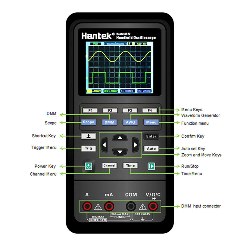 Hantek 2 in 1 Digital Oscilloscope + Multimeter 40MHz 70MHz 250MSa/s 2C42 2C72
