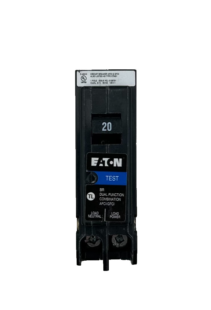 Used Eaton BRP120DF Dual Purpose AFCI/GFCI Circuit Breaker 20A 1-Pole 120V