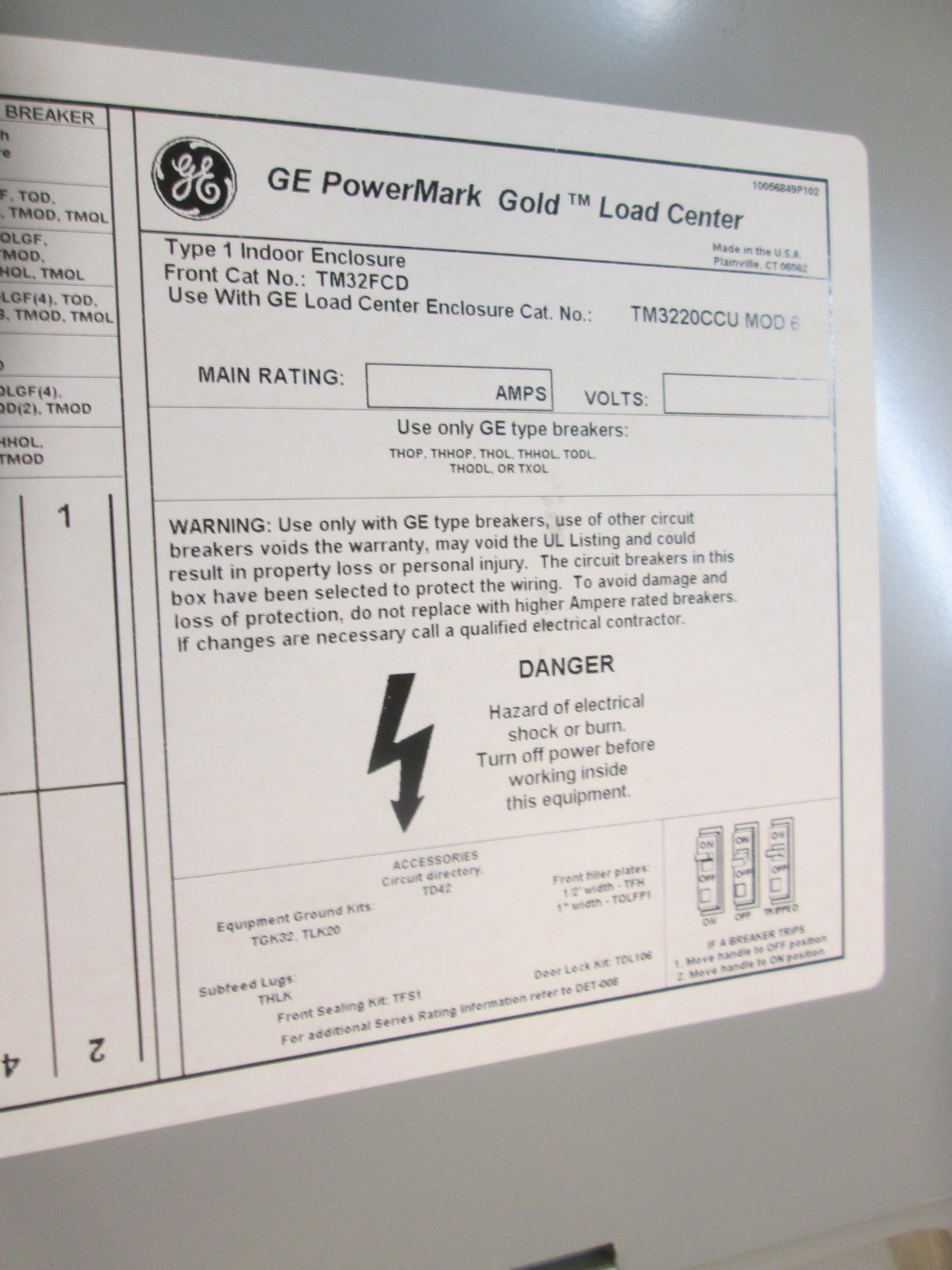 General Electric GE 32 Space Breaker Box Cover TM32FCD 36 7/8″ X 15 3/8″
