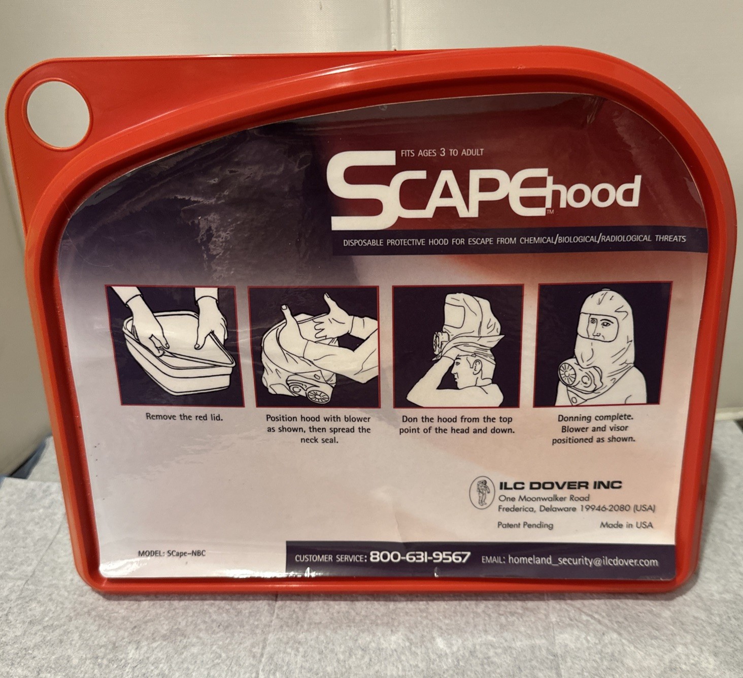 ILC Dover SCape-NBC Air-purifying Escape Respirator. New In Box Never Used