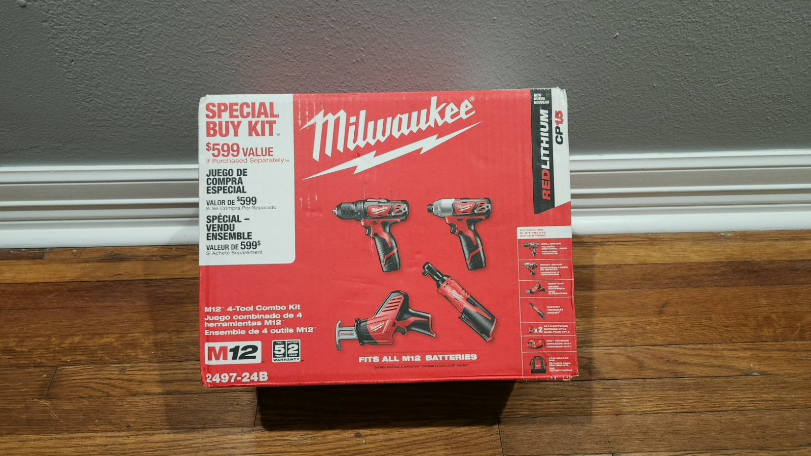 Milwaukee 2497-24B M12 12V Cordless Combo Kit 4-Tool w/ Batteries & Charger New