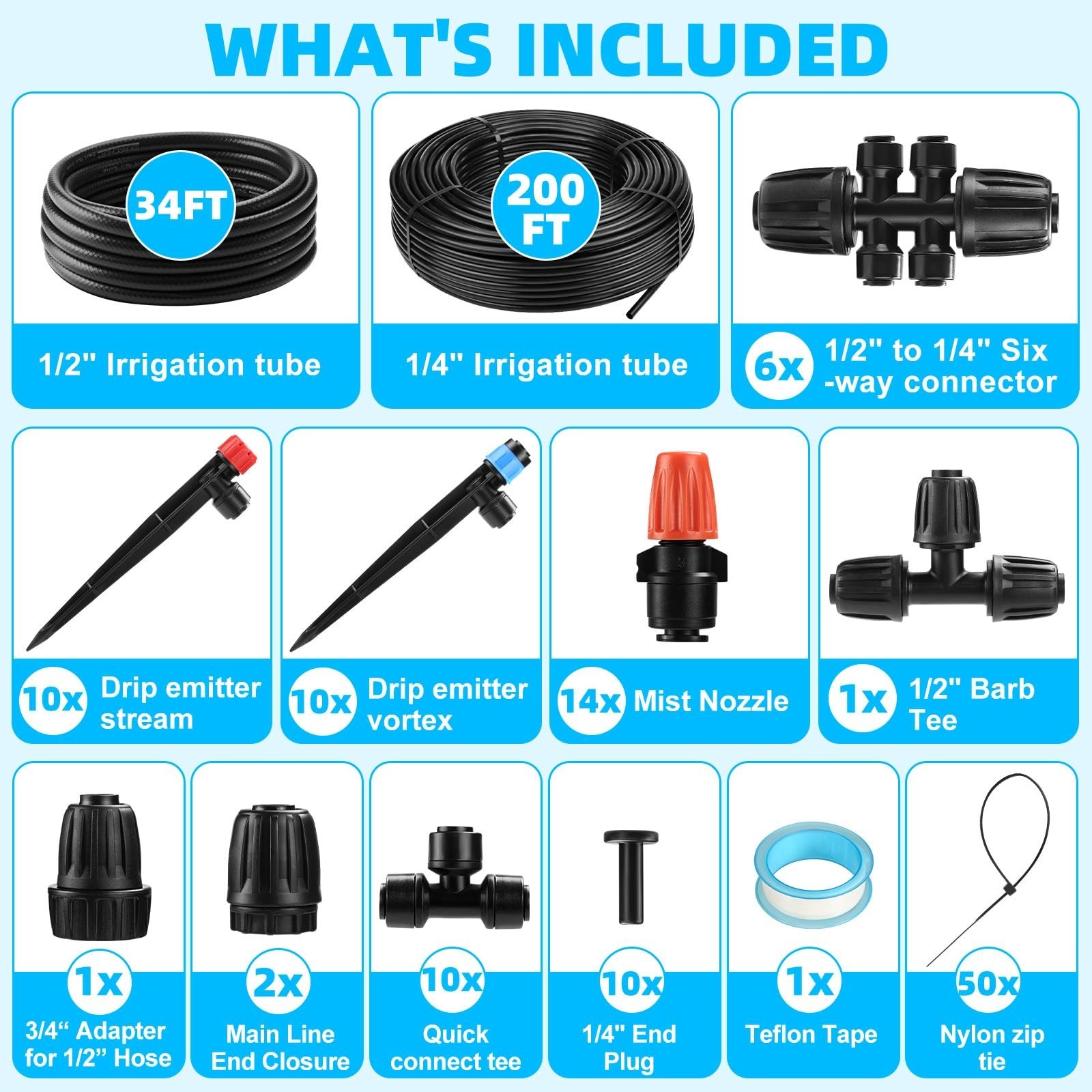 234FT Drip Irrigation System – Garden Watering System with Adjustable Three S…