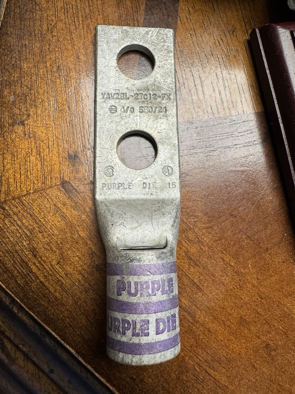 BURNDY YAV28L-2TC12-FX with 2, 1/2″ HOLES ON 1-1/4″ CENTERS, PURPLE DIE 15. H
