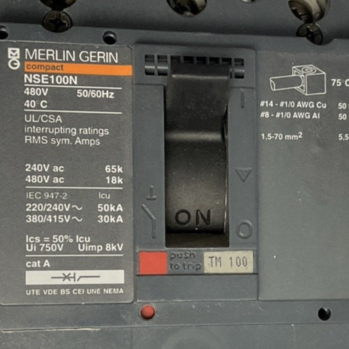 MERLIN GERIN NSE100N NENL34100 CIRCUIT BREAKER 100A 480V