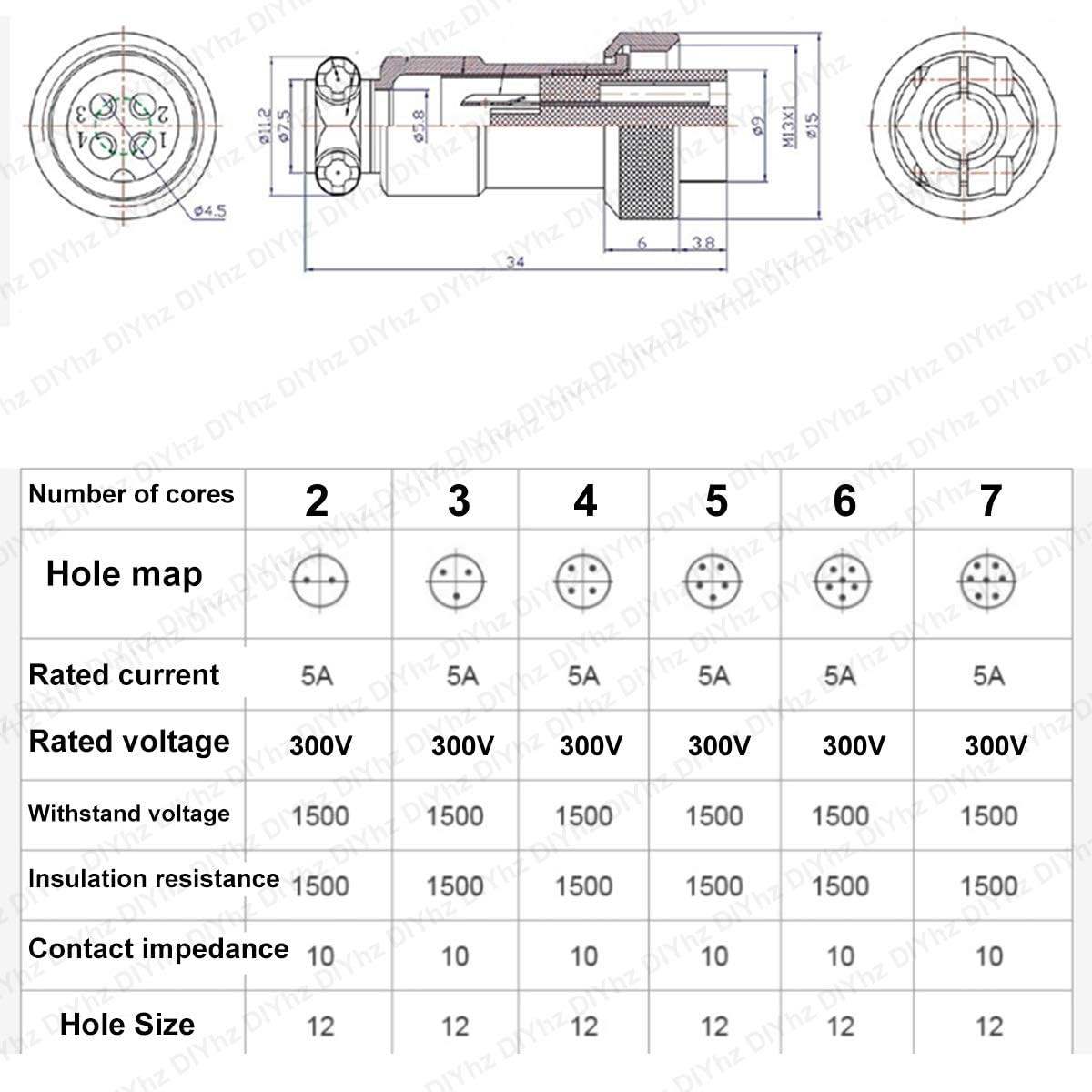 GX12 6 Pins Panel Metal Mount Circular Metal Aviation Connector Adapter Male Fem
