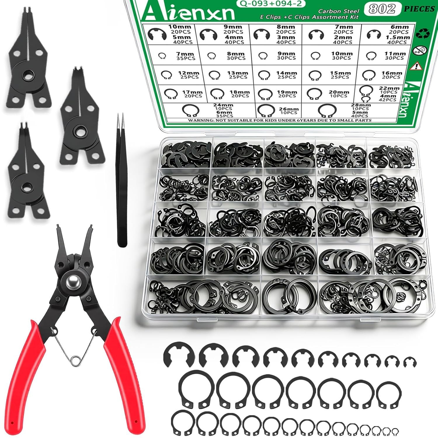 330Pcs Snap Rings Assortment Kit External Retaining C Clips E-Clip Circlip Set