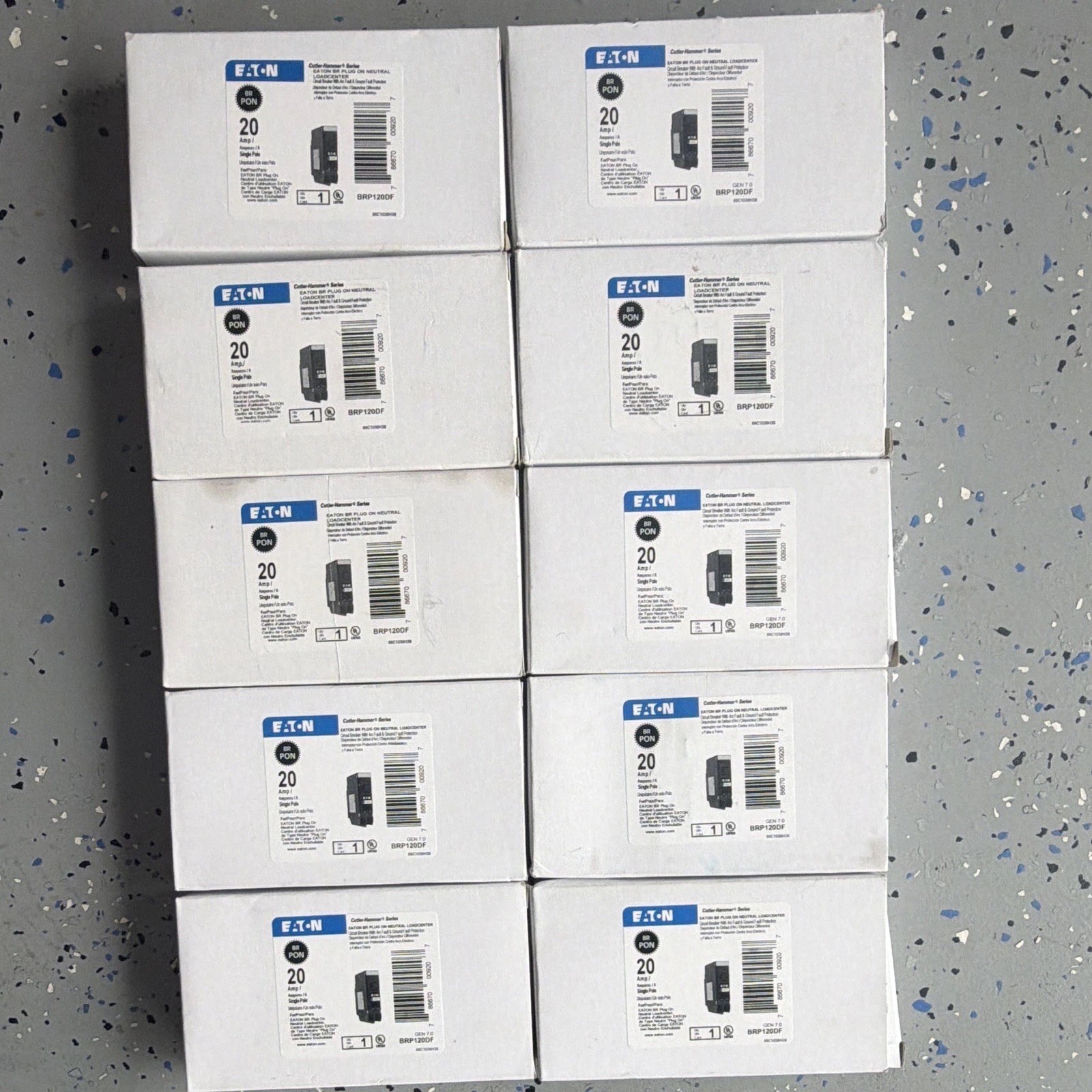 Lot 10 Eaton BRP120DF AFCI/GFCI Breaker 20A 120V 1-Pole Plug-On Neutral