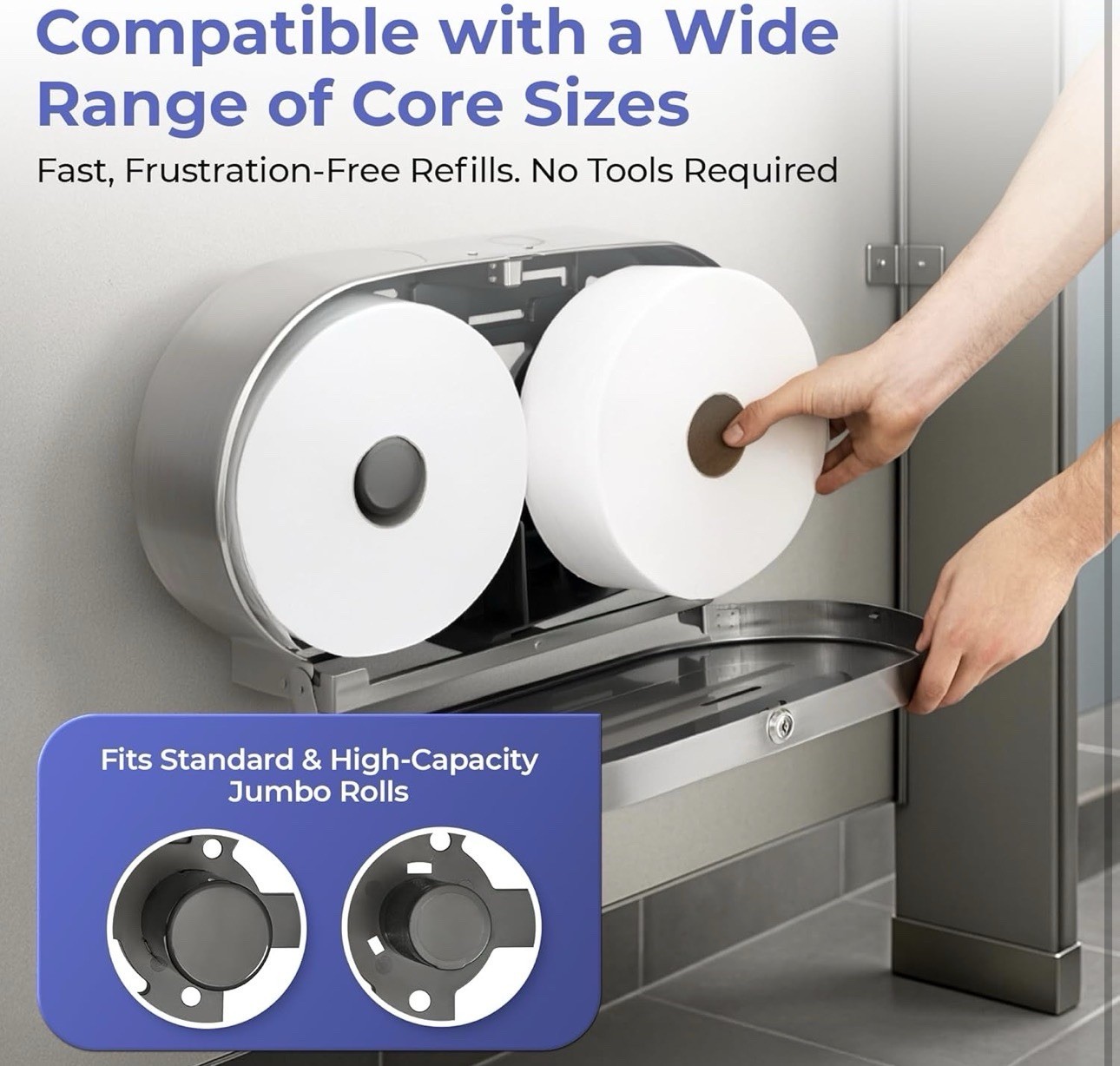 Double Jumbo Toilet Paper Dispenser, Stainless Steel Commercial Dual Roll, Lock