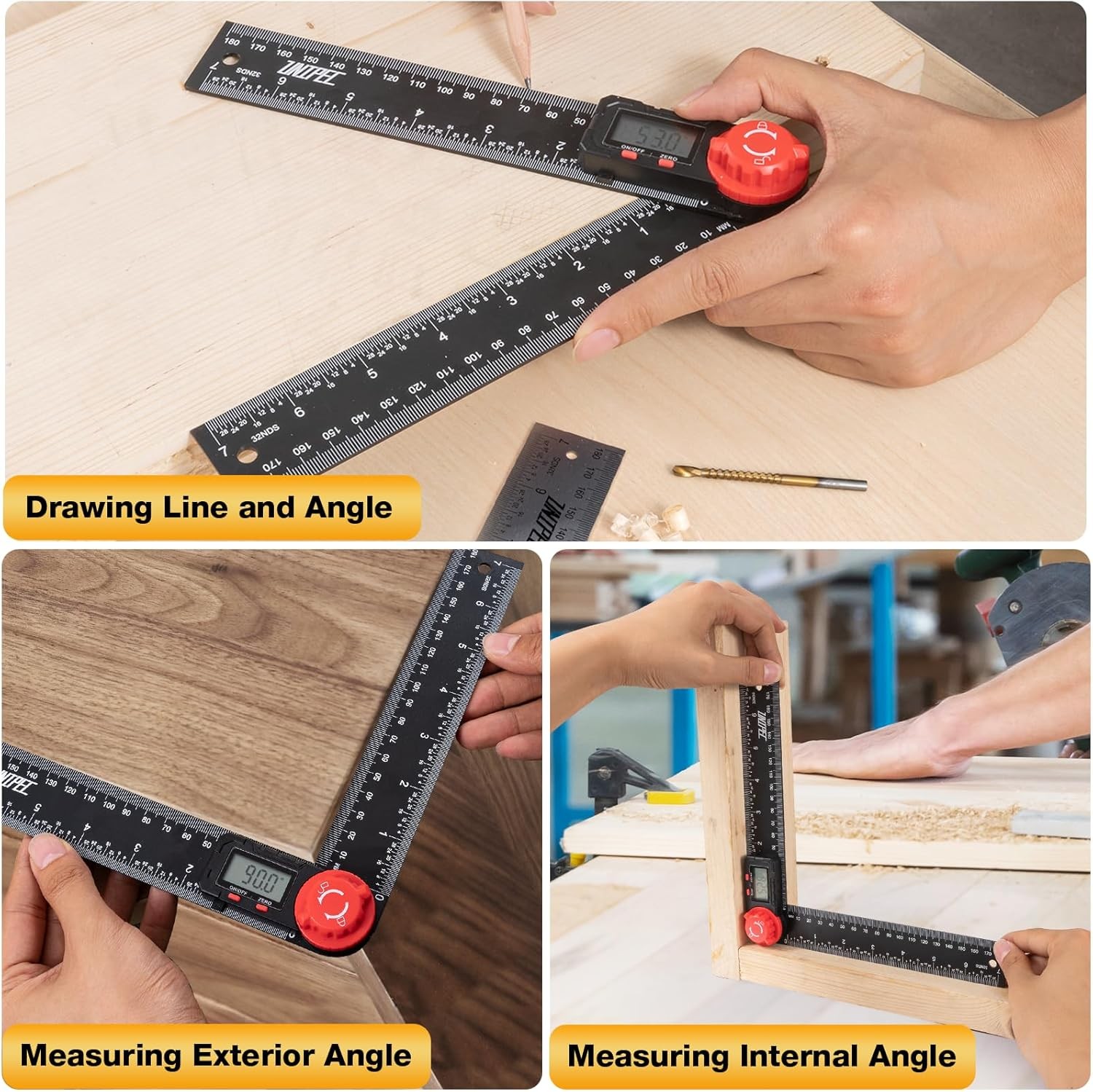 Digital Angle Finder Protractor Ruler 2-in-1 Stainless Steel LCD Measuring Tool