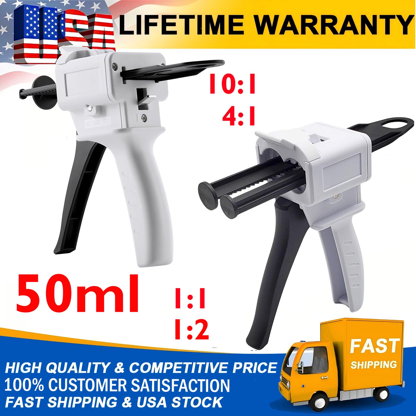 Dispenser Gun 1:1/2:1 10:1/4:1 50ml Dental Impression Mixing Dispensing Gun Kit