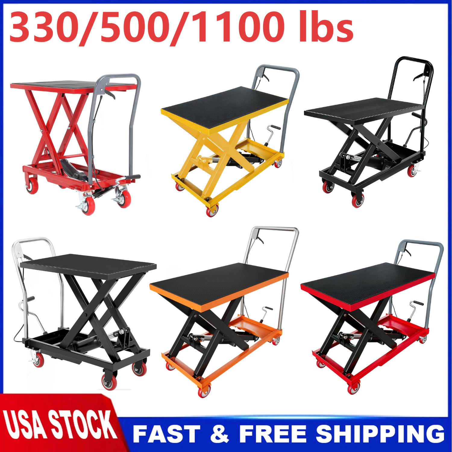 330 500 1100Lbs Hydraulic Lift Table Cart 28.5″ or 32″ Lifting Single Scissor